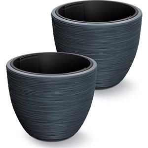 Casaria® 2x Vaso da Fiori 30L 40x32cm Rigato con Inserto in Plastica Resistente Vasi per Piante Fioriera da Giardino Terrazza Antracite