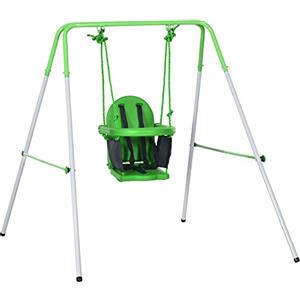 Outsunny Altalena per Bambini 6-36 Mesi da Giardino e Salotto in Acciaio e PE con Seggiolino e Bretelle di Sicurezza, 122x146x122 cm, Verde
