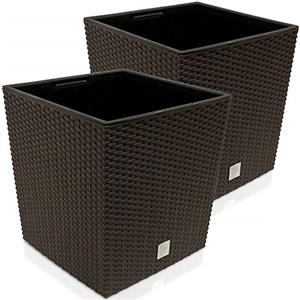 Deuba® 2x Vaso da Fiori per Interno Esterno Fioriera Piante con Maniglie Effetto Rattan 35L Marrone