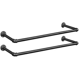 SONGMICS Attaccapanni da Muro, Set di 2, Barra Appendiabiti da Parete, Stile Industriale, Salvaspazio, 92 x 30 x 7,5 cm, Montaggio Facile, Spazio Stretto, Nero HSR67BK02