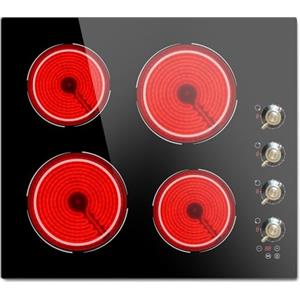 Disaenvir Piano Cottura Elettrico 4 Piastre 6000W, Piano Cottura Vetroceramica incasso 220v Disaenvir, Piano Cottura 56×49cm, Funzione Pausa, 9 Livelli, con Manopole, Timer, Serratura per Bambini, Nero