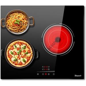 Disaenvir Piano Cottura Vetroceramica 3 Fuochi da 5200 W, Piastra Cottura Elettrico Riscaldamento a Doppio Anello, Funzione Anti-touch, Smart Timer, 9 Livelli Potenza