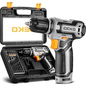 DEKOPRO DEKO PRO Trapano Avvitatore Batteria 12 V - Trapano Avvitatore Grigio con Confezione Regalo per Donna,Accessori 13 Pezzi,Trapano Elettrico per Forare e Serrare/Allentare Viti