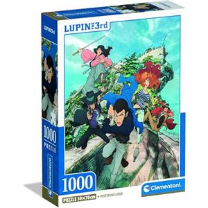 Clementoni - Puzzle 1000 Pezzi Fumetti per Adulti e Ragazzi, Illustrazione Lupin III con Poster Incluso, dalla Serie Anime e Manga, Compact Box, Idea Regalo, Made in Italy, 50x70 cm, 37068