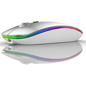 Uiosmuph G12 Mouse Wireless, 2,4 GHz con Ricevitore USB Mouse Senza Fili, DPI Regolabile LED Mouse Wireless for Mac/PC/Laptop/iPad - Argento