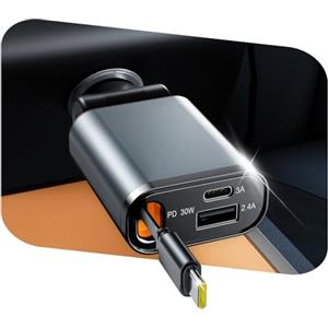 maxtachi Caricatore Auto USB C 57W Retrattile PD 30w Retrattili Caricabatterie Auto con 2 Porte USB Auto con Voltmetro LED per iPhone Compatibile con iPhone 16 15 Pro Max/Galaxy
