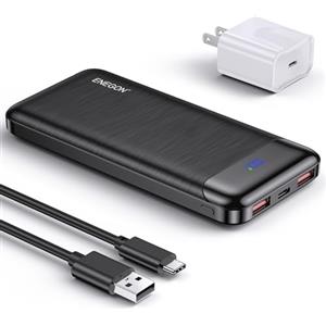 ENEGON Kit di ricarica portatile: batteria esterna da 10000 mAh con caricatore rapido da 20 W, cavo USB-C e doppia Porta USB C in&out, compatibile con iPhone, Samsung, iPad, Xiaomi e altri.