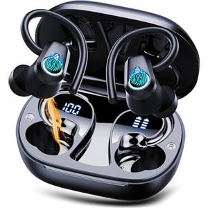 Poounur Cuffie Bluetooth Sport, 2024 Auricolari Bluetooth 5.3 Senza Fili con 4 Mic, 50 Ore Stereo Cuffie Wireless, IP7 Impermeabili Cuffiette Wireless, Auricolare con Ricarica Rapida USB-C, Nero
