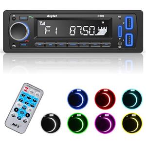 Avylet Autoradio Bluetooth 5.0 Vivavoce, Avylet Radio Stereo 4 x 60W ricevitore 1 DIN,7 Colori di Luce dei Pulsanti, Supporta Chiamate in Vivavoce/FM/AUX-IN/CARD/U Disk/Telecomando, Ricarica Rapida