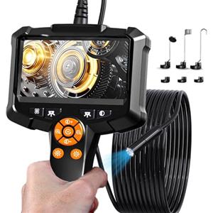 Qimic Endoscopio Industriale, Qimic 4,3'' IPS Telecamera Endoscopica, 1080P HD Endoscopio per Smartphone IP67 Telecamera Ispezione Tubi con 8 LED, cavo Semirigido da 5m/16.4ft