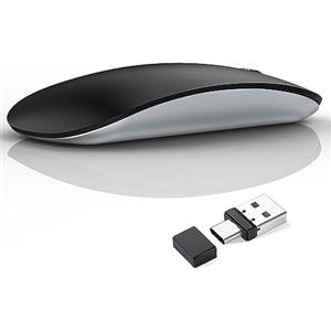 Uiosmuph G11 Mouse Wireless Ricaricabile, Mouse Senza Fili Silenzioso, 2,4 GHz con Ricevitore di Tipo C e USB per Laptop/PC/Mac/Chromebook,Nero