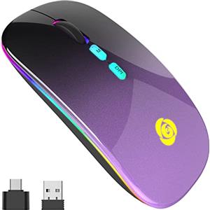 CC Store Mouse wireless Bluetooth LED, mouse wireless silenzioso con ricevitore USB 2.4 GHz e tipo C, 7 colori, 3 dpi (800/1200/1600), compatibile con iPad/PC/Mac/Windows