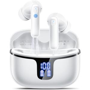 Renimer Cuffie Bluetooth 5.3, Auricolari Bluetooth Stereo HiFi, 2025 Cuffie Wireless In Ear con 4 ENC HD, Cuffiette Sport Touch Control, Cuffie Senza Fili con 40H Display LED, Earbuds per Android/iOS Bianco