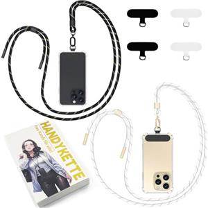 Qyoocom Cordino per Cellulare Telefono Universale*2 Patch*4,Regolabile Laccio per Cellulare Elegante y Duradero, Porta Cellulare da Collo para Todos los Smartphones Nero Bianco