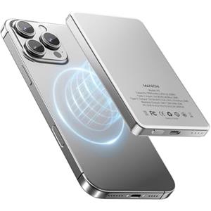 MANKIW Wireless PowerBank Mag-Safe, 5000mAh Mini Magnetico Power Bank con PD 20W Ricarica Veloce, Magnetico Power Bank Compatibile con iPhone 16/15/14/13/12/Mini/Pro/Pro Max una Custodia Mag-Safe