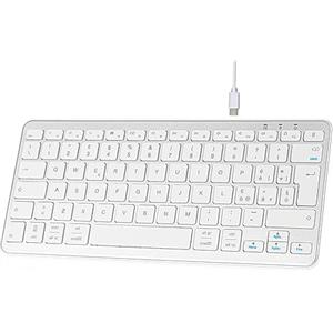 Qulose Tastiera Wireless Ricaricabile, Mini Tastiera PC Bluetooth Senza Fili con Connessione Stabile Type-C, Silenzioso e Ultra Sottile, Layout Italiano QWERTY, per iOS, Android, Windows-Argento