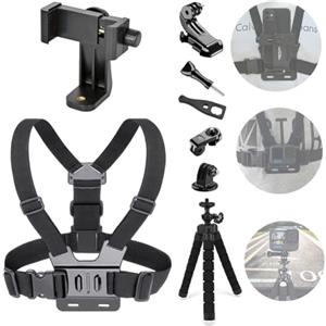 YHTSPORT Cablaggio del Supporto Toracico del Telefono Cellulare Clip del Supporto della Cinghia per il Telefono Cellulare e Per Gopro Action Camera Cinghie Regolabili+Portable Treppiede (Upgrade)