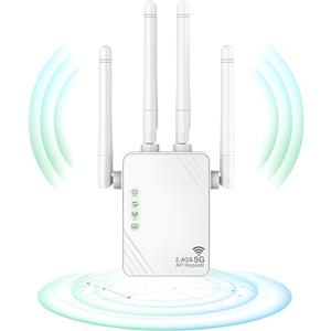 ANDHOT Ripetitore WiFi, Estensore WiFi, Amplificatore segnale 1200Mps, Ripetitore a doppia banda 5GHz e 2,4GHz, modalità ripetere/router/AP, 4 antenne,2 Puertos LAN，Compatibilità MacBook Air 13-Inch Laptop