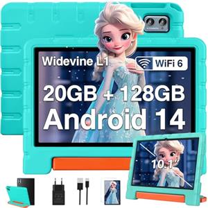 ZIOVO Tablet 10 Pollici Android 14 Tablet Bambini, 20GB RAM+128GB ROM(TF 1TB),WiFi 6 Tablets, Widevine L1/Octa-Core/BT 5.0/8+5 MP/6000mAh/Tablet per Bambini,Tablets con EVA Caso - Verde