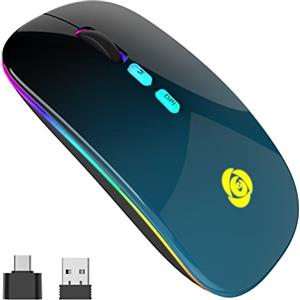 CC Store Mouse senza fili, mouse Bluetooth con ricevitore USB Type-C, ricevitore USB a 2,4 GHz, 7 colori, mouse wireless sottile 3 DPI 800/1200/1600, compatibile con PC/Laptop/Windows (Black Blue)