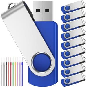 FEBNISCTE 16 GB Chiavetta USB, Pen Drive 10 Pezzi, Girevole PenDrive 16 Giga Portatile, Pennetta USB 2.0- FEBNISCTE, Penna USB 16GB, Chiave Blu Girevole, Ottime Memoria Flash Regalo Natale con Cordini