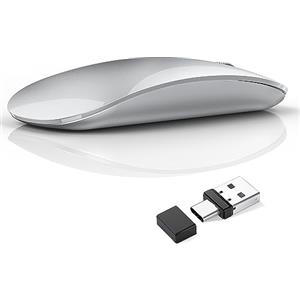 Uiosmuph G11 Mouse Wireless Ricaricabile, Mouse Senza Fili Silenzioso, 2,4 GHz con Ricevitore di Tipo C e USB per Laptop/PC/Mac/Chromebook, argento