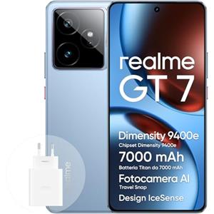 realme GT 7 Smartphone 5G 12+256 GB, chipset di punta Dimensity 9400e, batteria Titan da 7000 mAh, display da 6000 nit, fotocamera IMX906 OIS da 50 MP, AI Planner, IP69, IceSense Blu