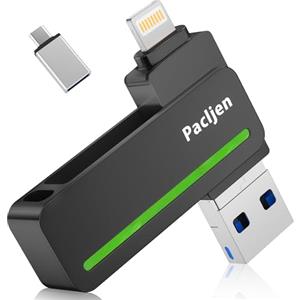 Pacljen Chiavetta USB per iPhone [MFi Certified] 3 in 1 Pen Drive USB 3.0 con Lightning e USB C,256GB Memoria Esterna per Backup Rapido, Compatibile con iPhone/iPad/Android/Mac/PC (256GB,Nero)