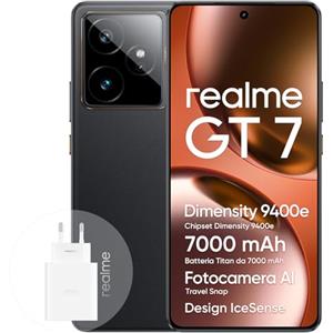realme GT 7 Smartphone 5G 12+256 GB, chipset di punta Dimensity 9400e, batteria Titan da 7000 mAh, display da 6000 nit, fotocamera IMX906 OIS da 50 MP, AI Planner, IP69, IceSense Nero