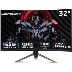 LC-Power 32 Pollici Curvo Monitor QHD 2560x1440, 165Hz, VA, 120% SRGB, 1ms, AMD FreeSync, Overdrive, Low Blue, GamePlus, HDR Ready, Flicker-Free, VESA