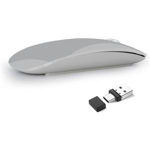 Uiosmuph G11 Mouse Wireless Ricaricabile, Mouse Senza Fili Silenzioso, 2,4 GHz con Ricevitore di Tipo C e USB per Laptop/PC/Mac/Chromebook,Gray
