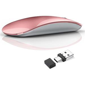 Uiosmuph G11 Mouse Wireless Ricaricabile, Mouse Senza Fili Silenzioso, 2,4 GHz con Ricevitore di Tipo C e USB per Laptop/PC/Mac/Chromebook,Oro rosa