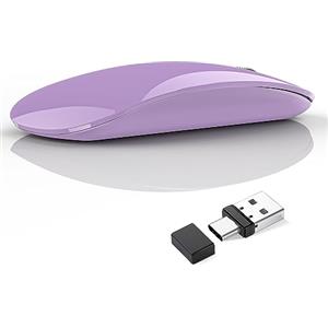 Uiosmuph G11 Mouse Wireless Ricaricabile, Mouse Senza Fili Silenzioso, 2,4 GHz con Ricevitore di Tipo C e USB per Laptop/PC/Mac/Chromebook, Purple