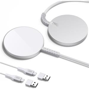 ESR HaloLock Caricatore Wireless Magnetico, Supporto per Caricabatterie Wireless Compatibile con Serie iPhone 16/15/14/13/12, Airpods 4, MagSafe aggancio Magnetico Resistente, 2 Pezzi, Argento