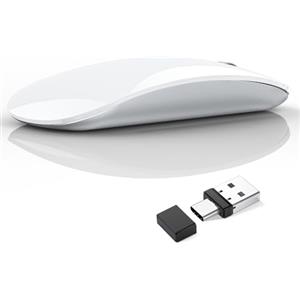 Uiosmuph G11 Mouse Wireless Ricaricabile, Mouse Senza Fili Silenzioso, 2,4 GHz con Ricevitore di Tipo C e USB per Laptop/PC/Mac/Chromebook,bianco