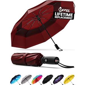 Repel Umbrella Ombrello antivento pieghevole - Ombrello portatile antivento compatto, automatico e durevole - Ombrello piccolo resistente al vento - Uomo e donna (Rosso)