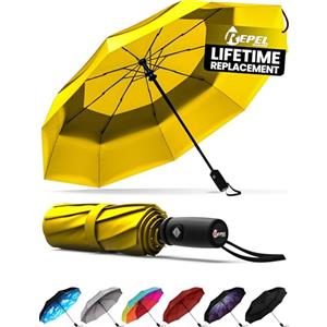 Repel Umbrella Ombrello antivento pieghevole - Ombrello portatile antivento compatto, automatico e durevole - Ombrello piccolo resistente al vento - Uomo e donna (Giallo)