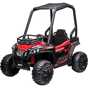 HOMCOM Macchina Elettrica per Bambini 12V, Velocità 3-6km/h, Quad Elettrico Mini con Doppio Motori, USB, Lettore MP3 e Telecomando, 118x76x104cm, Rosso e Nero