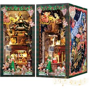 CUTEBEE Kit diorama fai da te per casa delle bambole con protezione antipolvere e luce LED, in miniatura, fermalibri in legno, kit per adulti, per costruire (Christmas Wish Store)