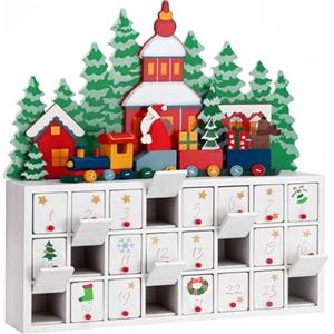 Spielwerk® Calendario dell' Avvento Riutilizzabile in Legno Paesaggio Innevato Decorazione Natalizia da Riempire