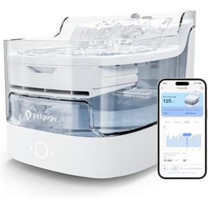 PETGUGU Fontanella per Gatti, Fontana per Gatti & Cani con Sensore di Movimento, 20dB Ultra Silenziosa, con Pompa Wireless, Controllo Intelligente delle APP e Monitoraggio Dati, WiFi 2.4G, PF1 Bianco