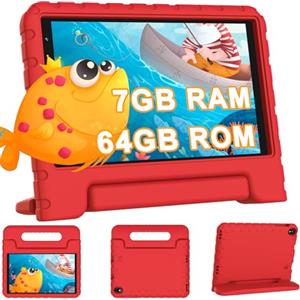 YESTEL Tablet Bambini 8 Pollici Android, 7GB RAM 64GB ROM 1TB Espandibile, WiFi 6 BT 5.0, 1280*800, GPS, Controllo Parentale, Apprendimento Educazione,5MP+2MP, 3600mAh, Tablet PC con Custodia, Rosso