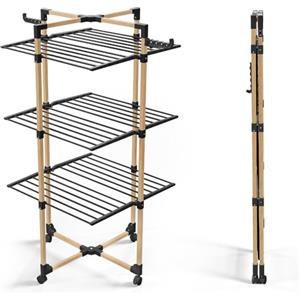 VOUNOT® Stendibiancheria Verticale a Torre 3 Livelli, Modular 3 Stendino Salvaspazio con 4 Ruote per Interni o Esterni, Nero