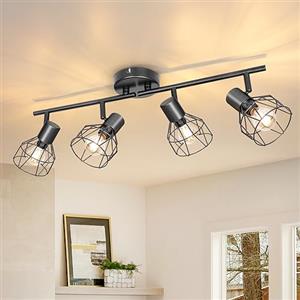 Dehobo Faretti da Soffitto con 4 Faretti Orientabili, Lampada da Soffitto Led Moderno Industriale in Metallo Nero, Luci da Soffitto per Soggiorno Corridoio, Lampadine E14 non Incluse Max. 40W