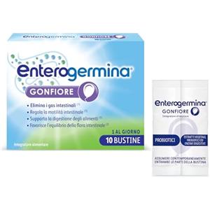 Enterogermina Gonfiore, Fermenti Lattici Probiotici, Prebiotici per Adulti - Integratori con Enzimi Digestivi ed Estratti Vegetali contro Pancia Gonfia e Gonfiore Addominale (10 Bustine Gusto Pesca)