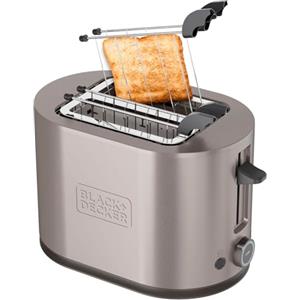 Black+Decker - Tostapane 900W BXTOA901E | 2 slot e autocentratura | 7 livelli di tostatura | 3 barre luminose in mica | 3 funzioni integrate | Raccoglibriciole rimovibile | Acciaio inox