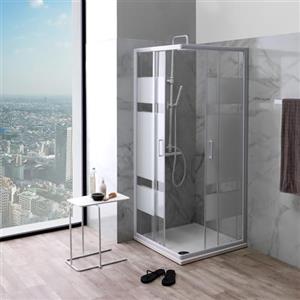Kiamami Valentina Box Doccia Angolare 75x75 cm Cristallo Serigrafato Venere | Profili alluminio bianco, vetro 4 mm sicurezza, chiusura magnetica, sgancio rapido, senza piatto doccia