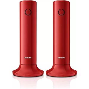 NK PHILIPS DECT M4502R/34 - Telefono Fisso Cordless 2-Pack, Display LCD da 1,6'', Retroilluminazione, Vivavoce Integrato, Suono HQ, Sottile e Compatto - Rosso (Compatibile: ES, IT, FR)