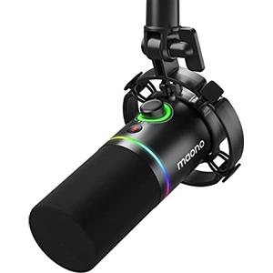 MAONO Microfono dinamico XLR/USB, microfono da gioco RGB con software, muto, manopola di guadagno, controllo del volume e jack per cuffie per streaming, podcasting, registrazione-PD200X (nero)