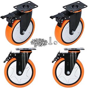 Moogiitools Set di 4 Ruote per Mobili 4 ruote girevoli mobili con freno + Viti - 152mm Portata Max 1250kg,Rotelle per Mobili Silenziose Girevoli a 360°, Rotelle con Freno per Banco da Lavoro